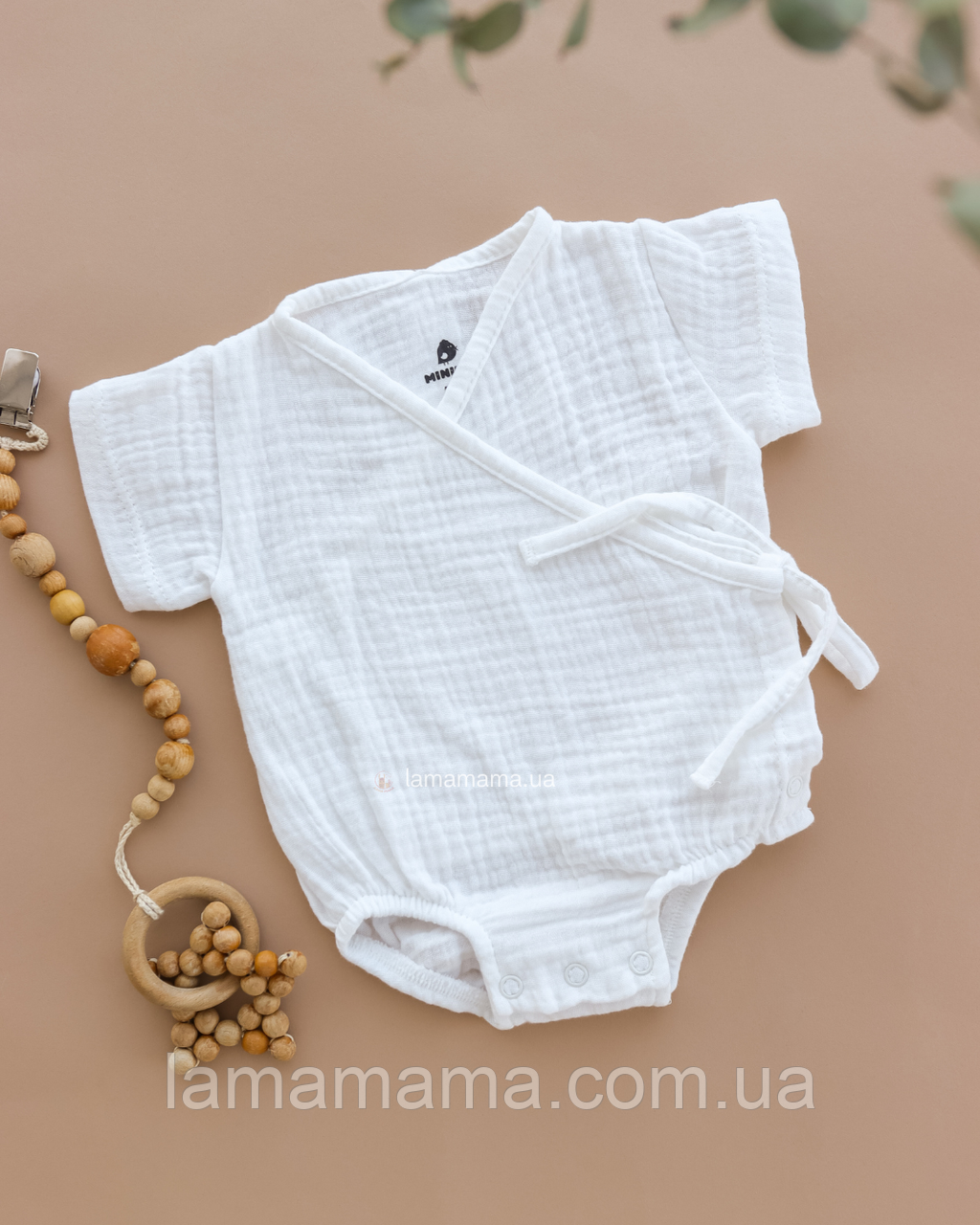 Дитячий мусліновий боді кімоно з коротким рукавом Молочний MUSLIN BABY, фото 1