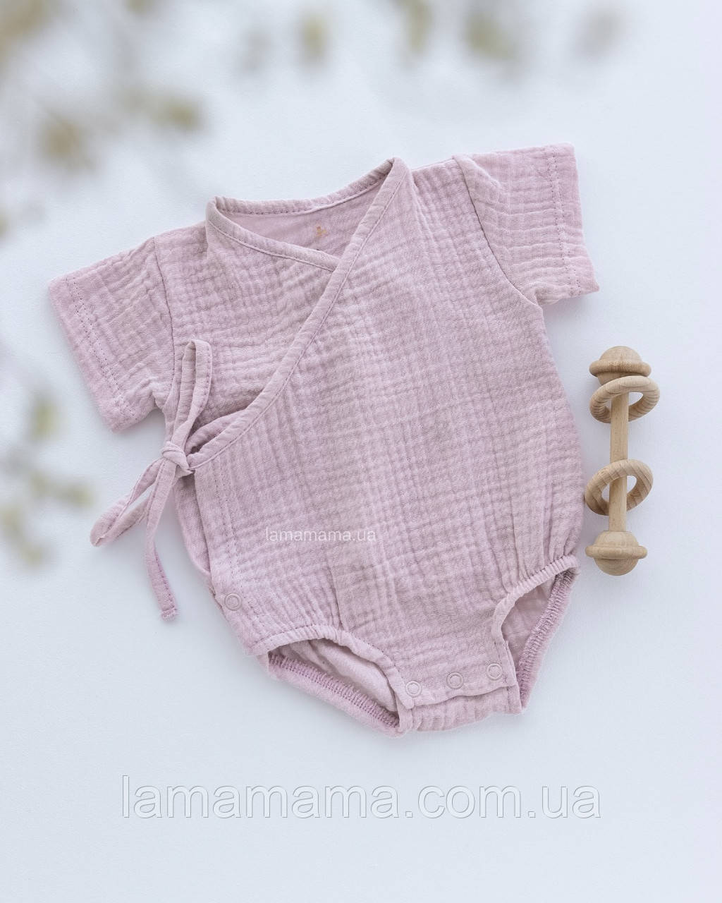 Дитячий мусліновий боді кімоно з коротким рукавом Рожевий MUSLIN BABY
