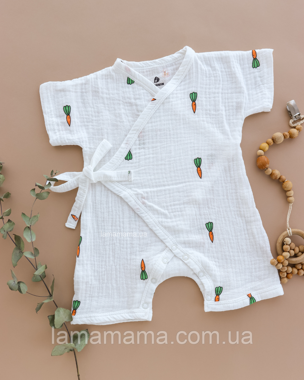 Мусліновий пісочник кімоно для малят Морквинки на молочному MUSLIN BABY