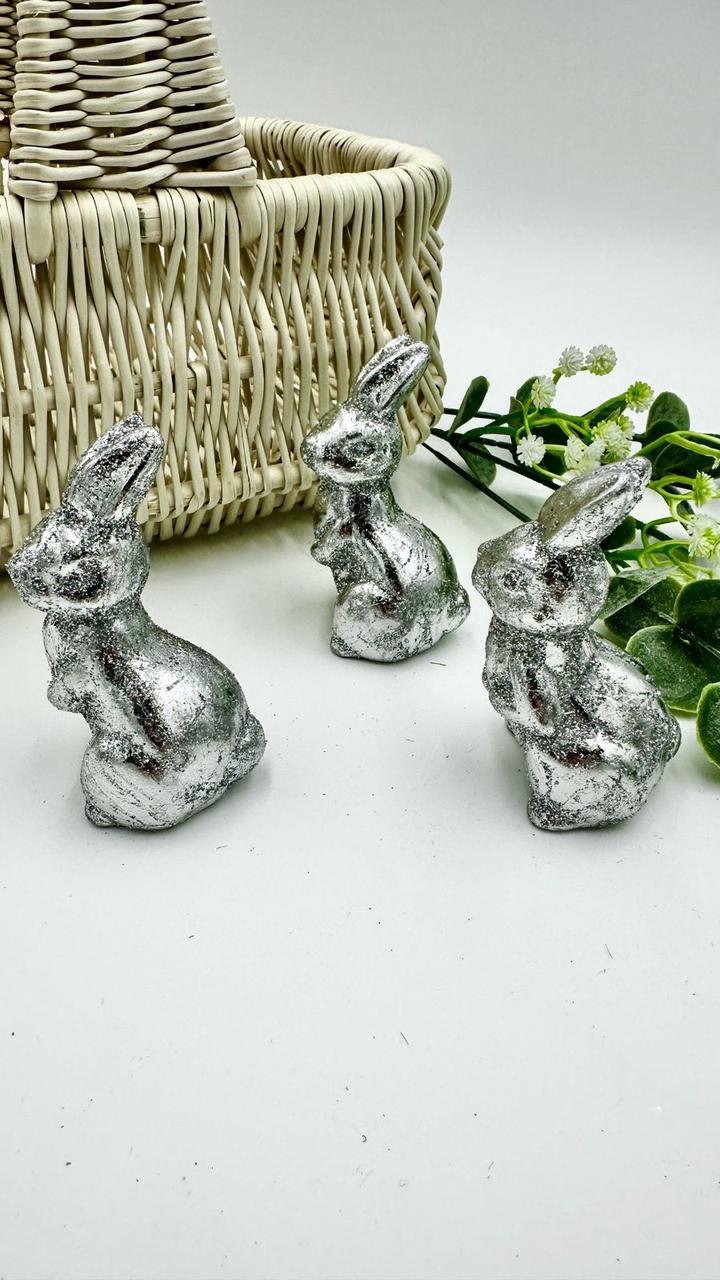 Великодній декор Кролик 8см в блискітках Колір - срібло, фото 1