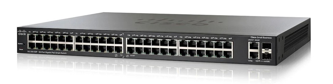 Коммутатор Cisco SG200-50P 48-Port Gigabit PoE Smart Switch with 2x GE Combo-(B)-Б/В