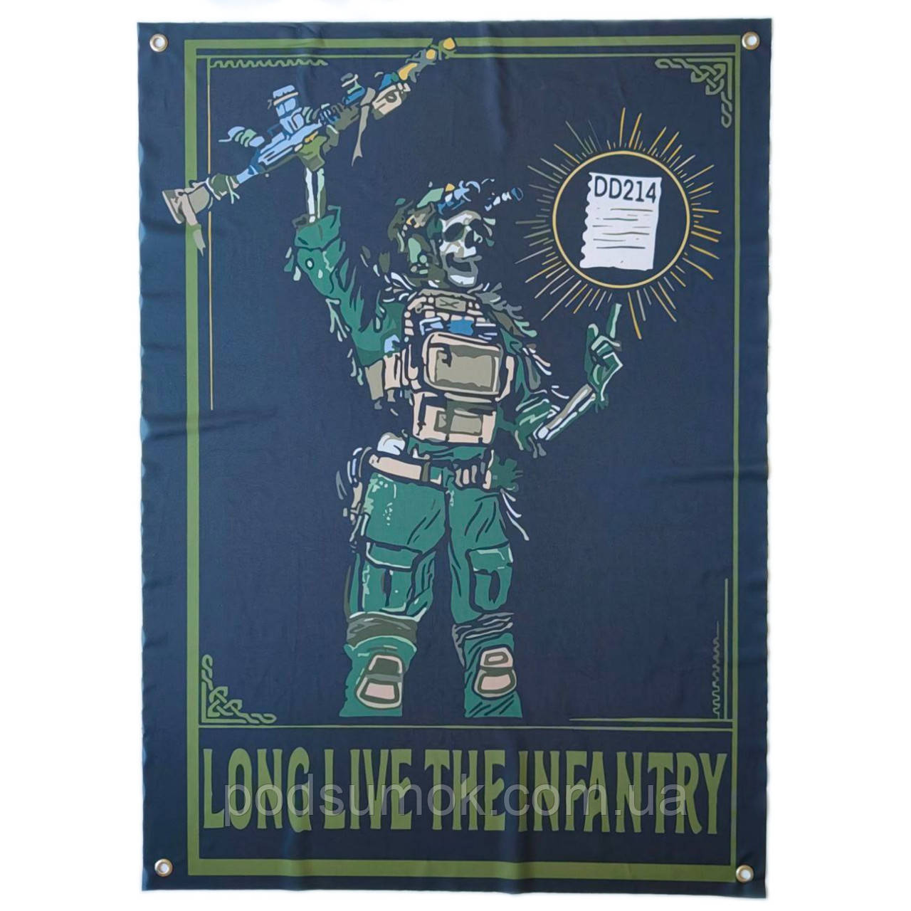 Банер прапор військовий LONG LIVE THE INFANTRY 70х100 см настінний односторонній з люверсами