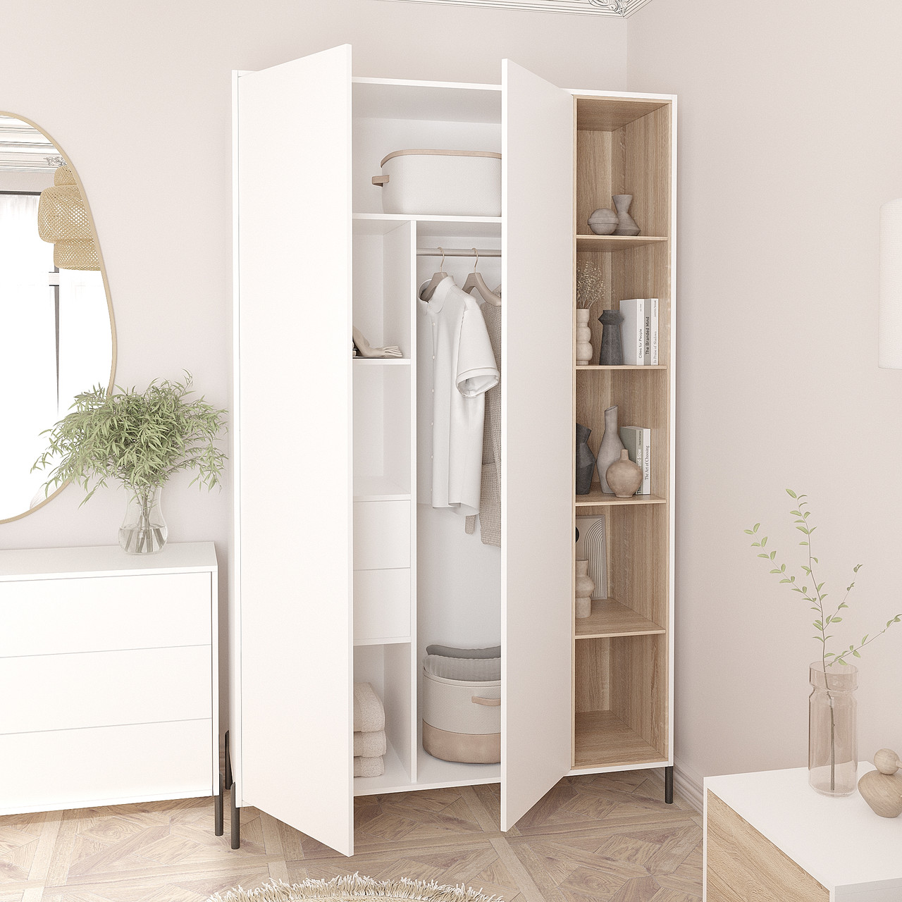 Розпашна шафа Норді на ніжках 2200х1400х500 мм Білий/Дуб Сонома, фото 1