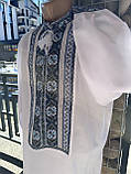 Чоловіча вишиванка розмір 52  ручної роботи довгий рукав біле домоткане полотно, фото 3