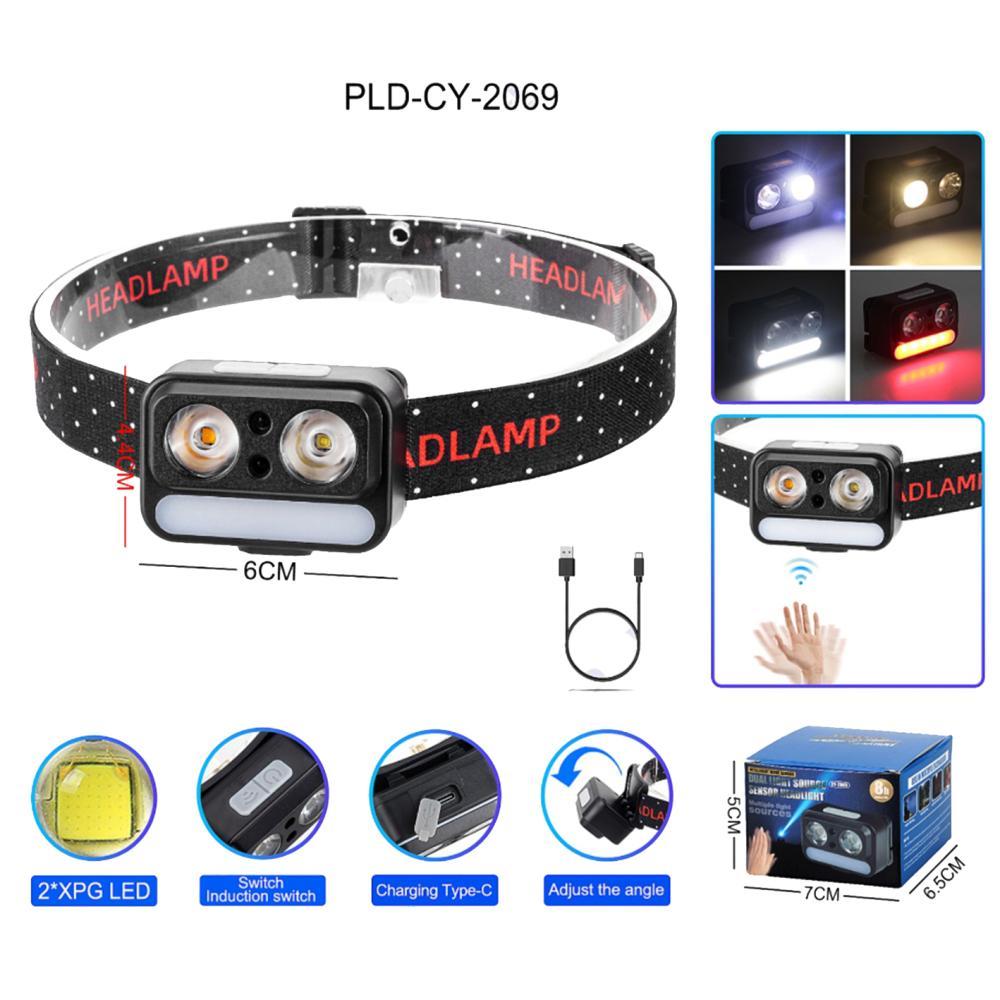 Ліхтар налобний 2069-XPG(white)+XPG(yellow)+5SMD(red), Motion Sensor, Li-Ion акумулятор, ЗП Type-C