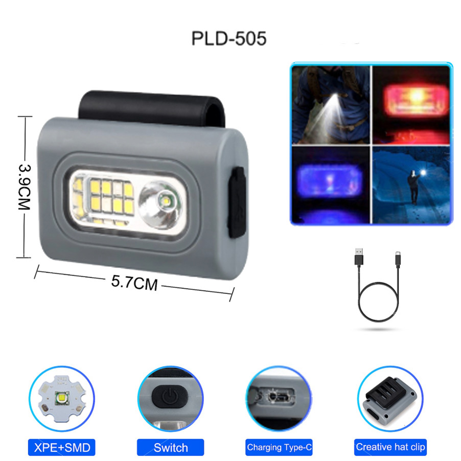 Ліхтар налобний 505-XPE+8SMD (white+red+blue), Li-Ion акумулятор, ЗП Type-C, кліпса на магніті