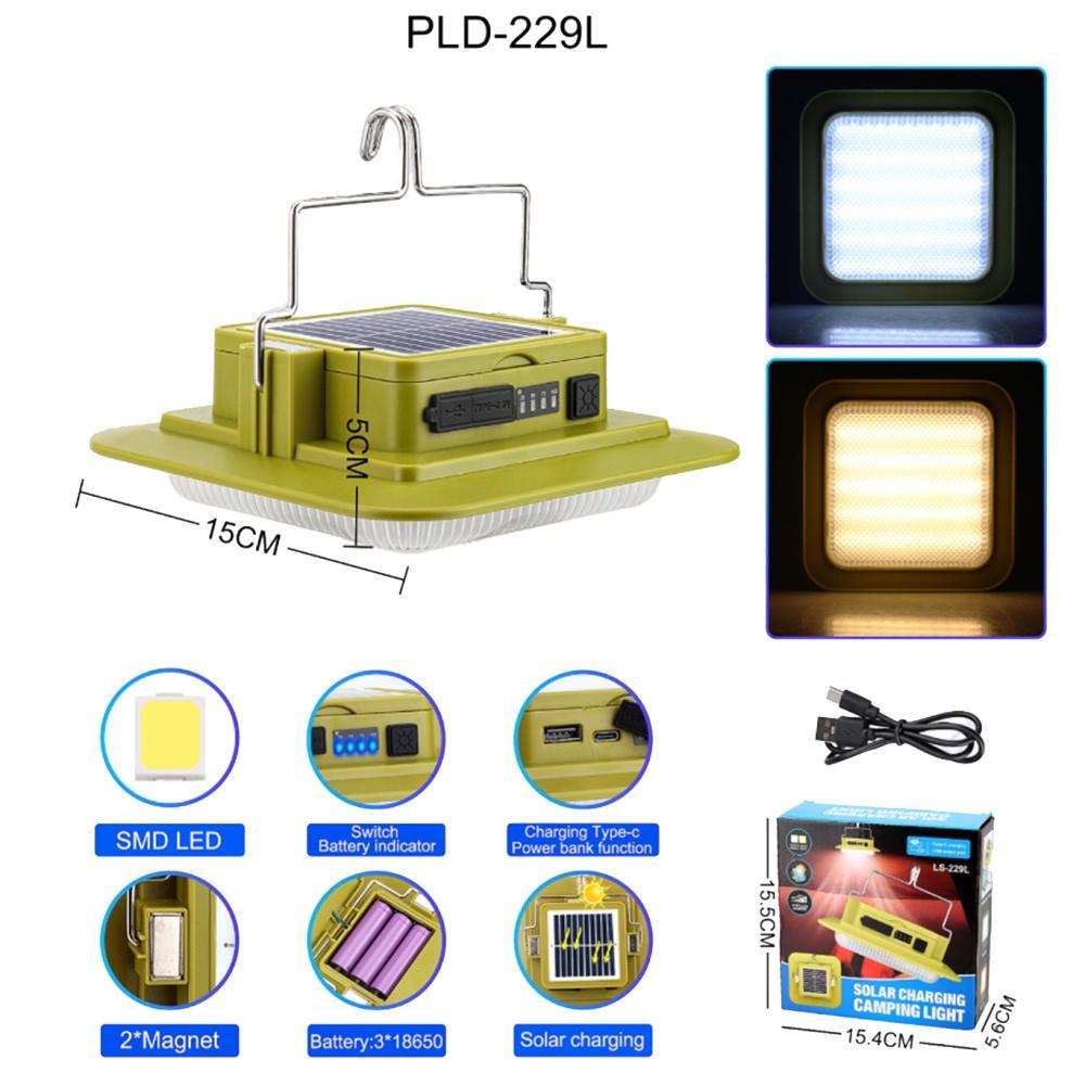 Ліхтар кемпінг 229L-SMD (white+yellow), 3х18650, сон. панель, power bank, ЗП Type-C, магніт, гак