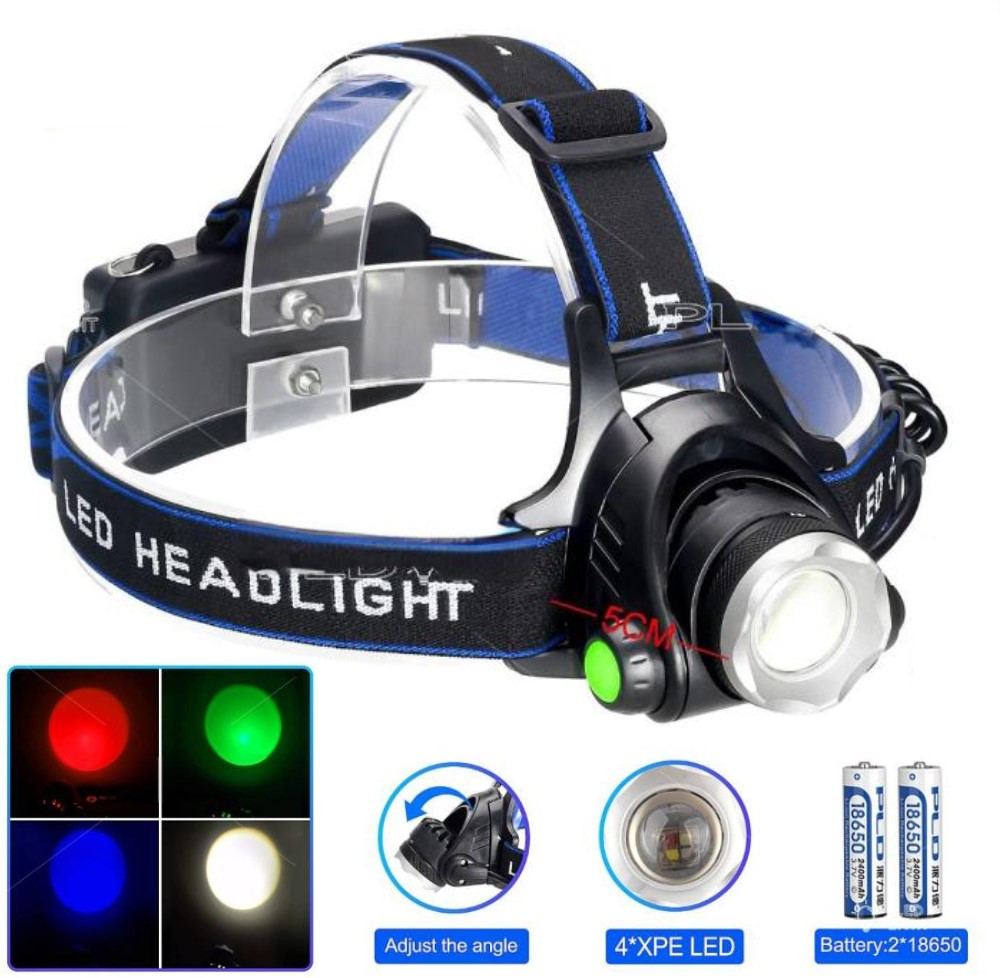 Ліхтар налобний PLD-V9-F-4XPE(RGB), 2x18650, ЗП Type-C, zoom, Box