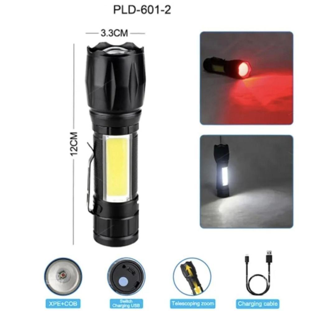 Ліхтар W601-XPE(red)+COB(white), Li-Ion акум., ЗП microUSB, zoom, Box