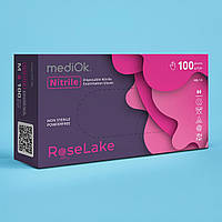 Рукавички нітрилові mediOK Rose Lake XS 100шт упаковка без пудри щільні оглядові рожеві медичні