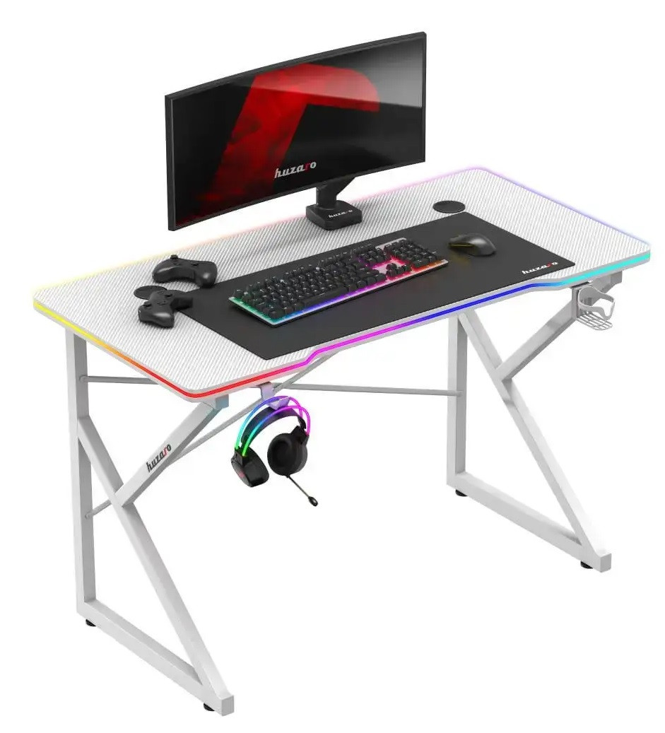 Геймерський стіл HUZARO HERO 1.7 RGB Білий