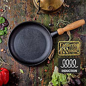 Сковорода чорна чавунна млинна 22 см сковорідки майстерня для тонких млинців із чавуну зі знімною дерев'яною ручкою гарної якості