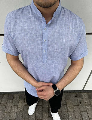 Сорочка льон чоловіча ARMA M-XXL 1385, Колір Блакитний, Міжнародний розмір L, Розмір чоловічого одягу (RU) 48