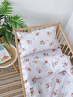 Постільна білизна 3в1 в дитяче ліжечко 120 х 60 см польська бавовна Сплячий ведмедик