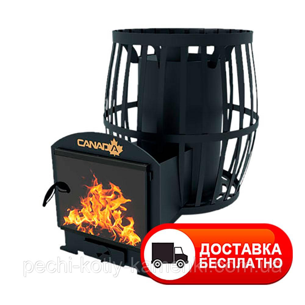 Піч для лазні та сауни Бочка Canada 30 м3 зі склом 400*400 та виносом