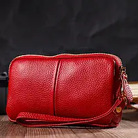 Красный женский кожаный клатч на молнии Маленькая женская сумочка