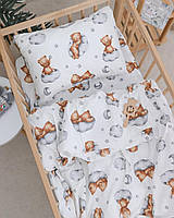 Постільна білизна 3в1 в дитяче ліжечко 120 х 60 см польська бавовна Ведмедик на хмаринці