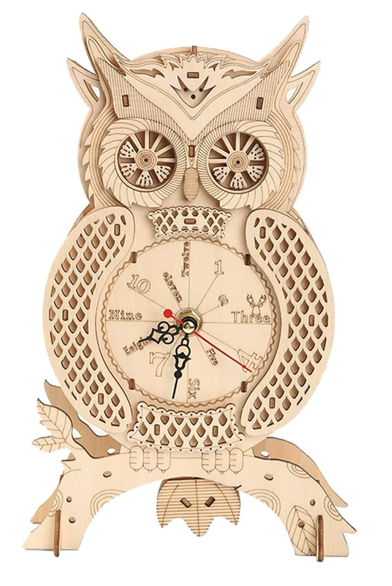 Конструктор Robotime 3D пазл дерев'яний модель Годинники Сова ROKR Owl Clock Mechanical LG802