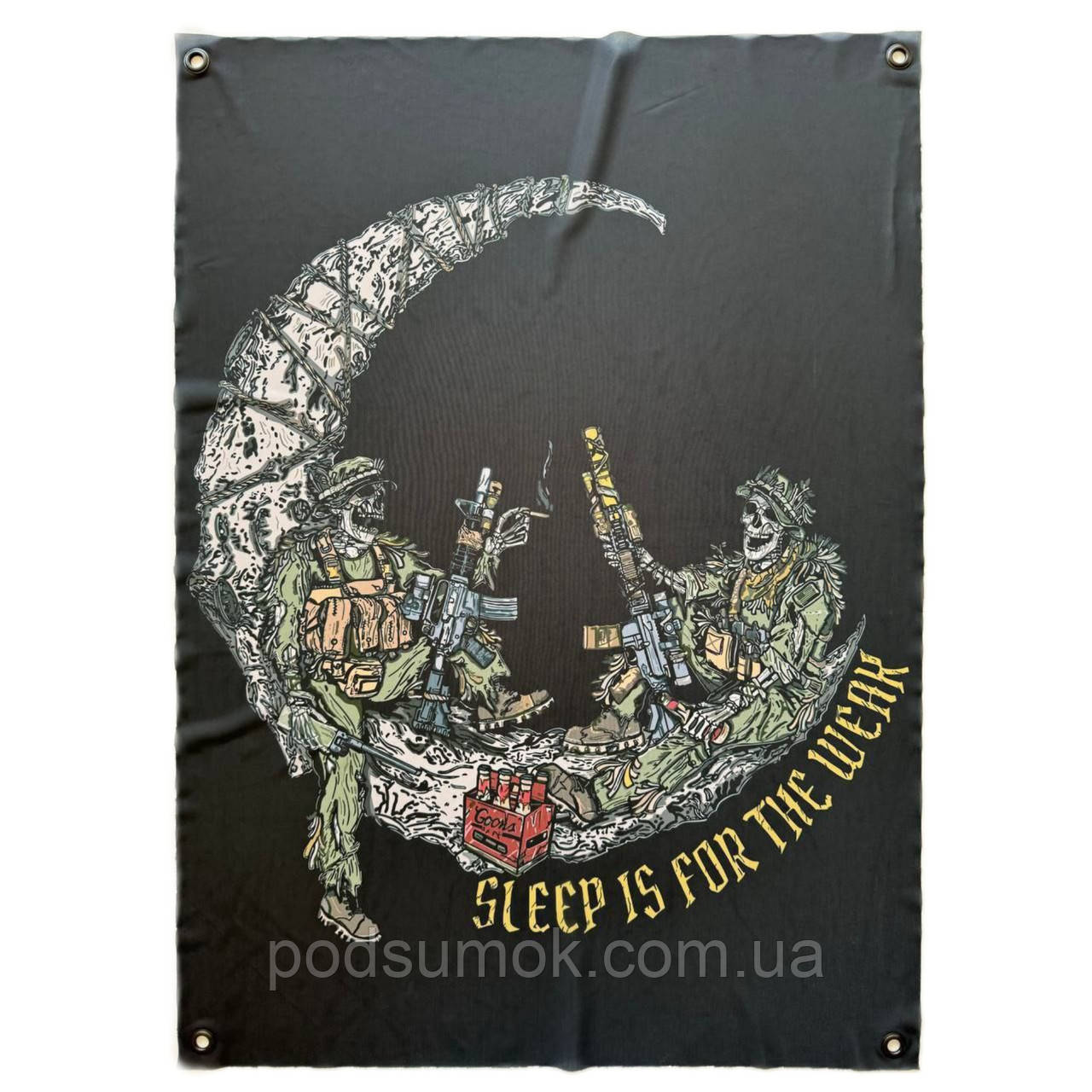 Банер прапор військовий SLEEP IS FOR THE WEAK 70х100 см настінний односторонній з люверсами, фото 1