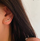 Срібні сережки кафи жіночі з білим цирконом та золотом "Елеганс" Стильні сережки кафф зі срібла 925 проби, фото 5