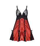 Червоний жіночий пеньюар із тонкого атласу з чорним мереживом, фото 2