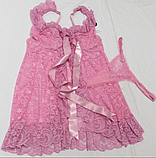 Жіночий рожевий короткий пеньюар з трусиками, фото 2