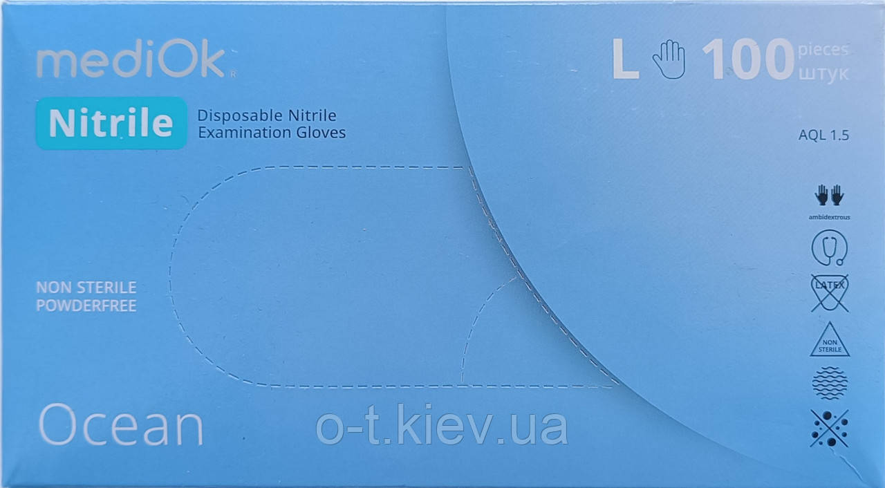 Рукавички нітрилові MediOk розмір L, 100 шт/уп. Ocean