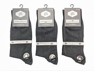 Чоловічі класичні шкарпетки Pierre Belloni однотонні демісезонні подвійна п'ятка, 41-44, 6 пар/уп. чорні