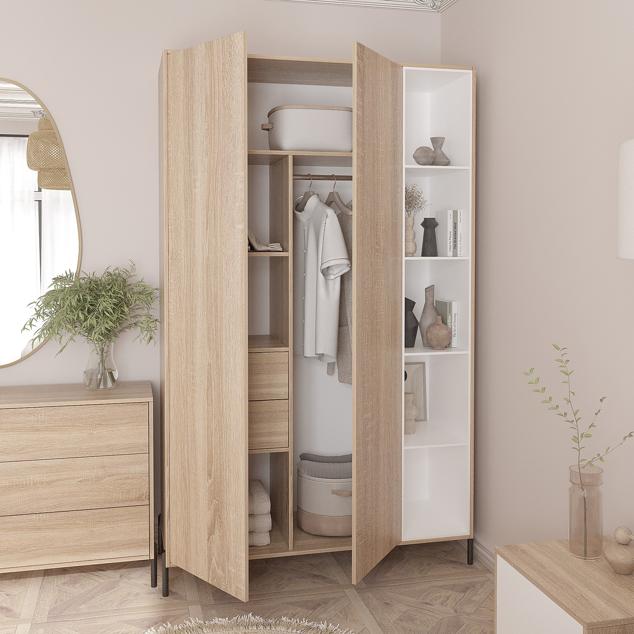 Розпашна шафа Норді на ніжках 2200х1400х500 мм Дуб Сонома/Білий, фото 1