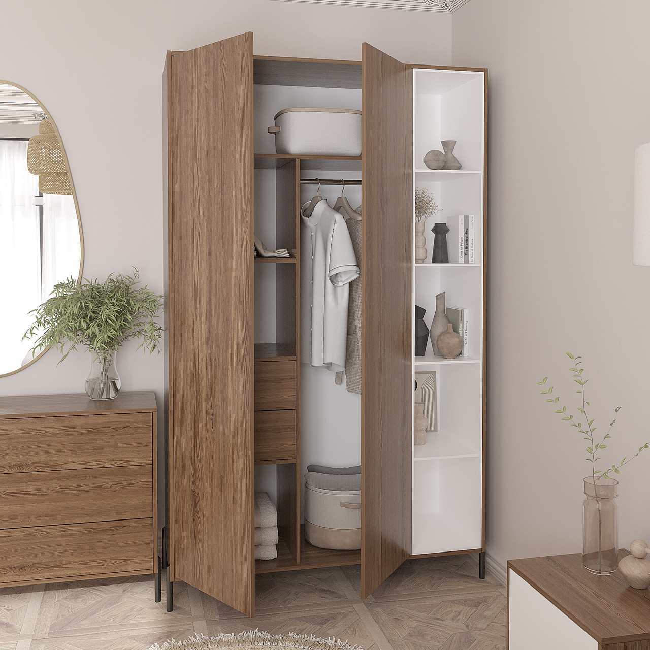 Розпашна шафа Норді на ніжках 2200х1400х500 мм Дуб Родос/Білий, фото 1