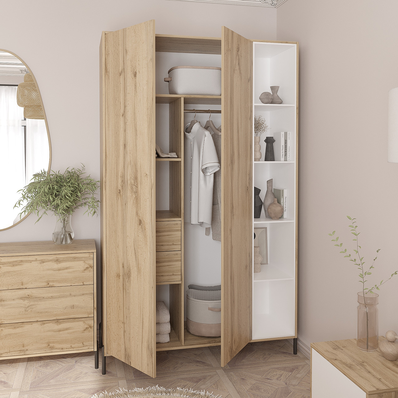 Розпашна шафа Норді на ніжках 2200х1400х500 мм Дуб Тахо/Білий, фото 1