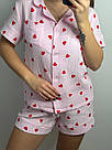 Піжама жіноча МУСЛІН ШОРТИ+СОРОЧКА ЧЕРВОНІ СЕРЦЯ 102/23, фото 3
