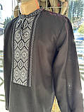 Вишиванка чорна домоткане полотно ручна робота довгий рукав розмір 50, фото 3