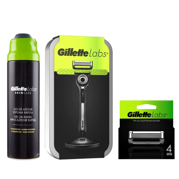 Комплект Gillette: Бритва Labs with Exfoliating Bar + 2 касети + кейс + 4 змінні касети + гель для гоління 198 мл