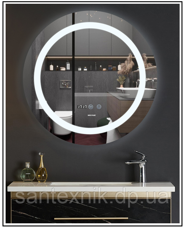 Дзеркало Mixxus PLAIN MC02-60-CASE з LED Touch, Anti-fog, димером, рег. яскравості та годинником (MI6661)