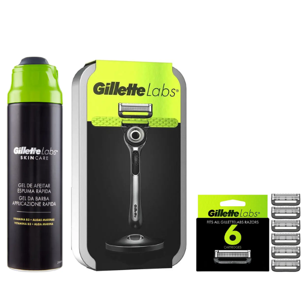 Комплект Gillette: Бритва Labs with Exfoliating Bar + 2 касети + кейс + 6 змінних касет + гель для гоління 198 мл