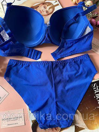 80/90/95D Мереживний комплект жіночої нижньої білизни великих розмірів на чашку D, колір синій, фото 2