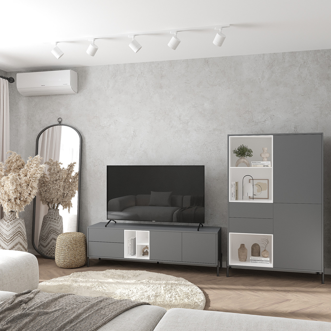 Комплект у вітальню Норді з 2-х позицій: Шафа-буфет/Тумба ТВ Антрацит/Білий, фото 1