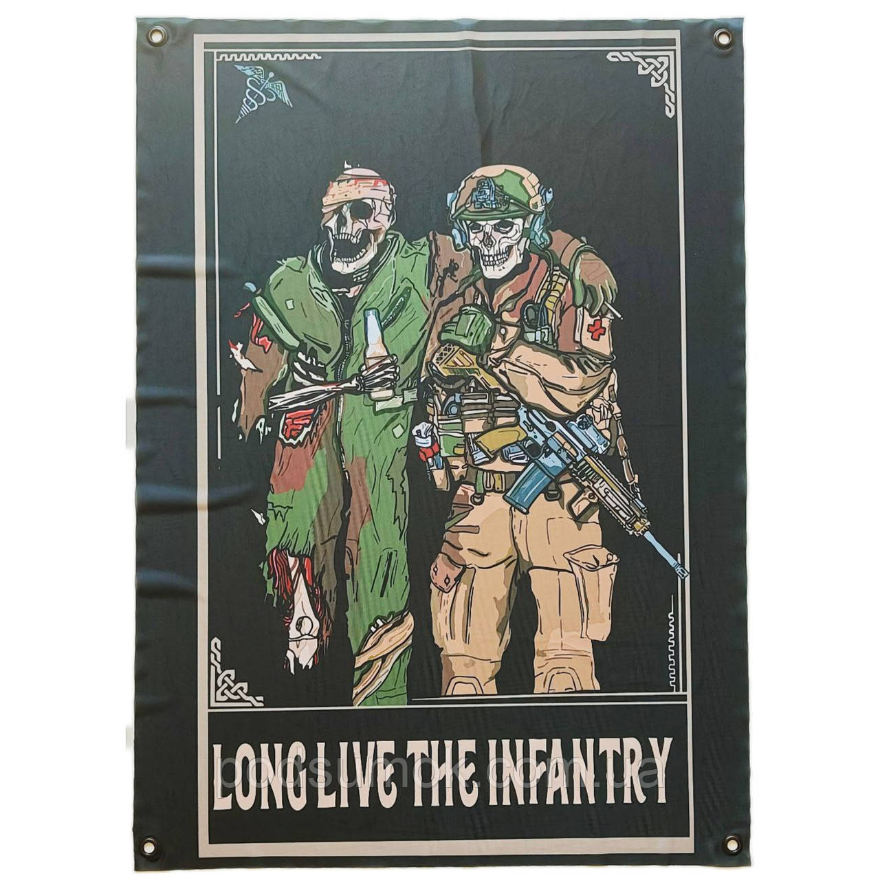 Банер прапор військовий LONG LIVE THE INFANTRY 70х100 см настінний односторонній з люверсами