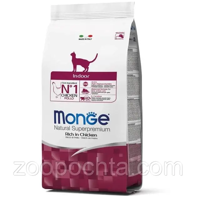 Сухий корм Monge Cat Indoor для домашніх котів, профілактика ожиріння, курка 10КГ