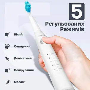 Зубна звукова щітка електрична 40 000 об/хв 5 режимів чищення з 8 насадками Seago SG-958 біла, фото 3