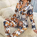 Жіноча шовкова піжама сорочка штани з принтом котів атласний комплект для дому, фото 2