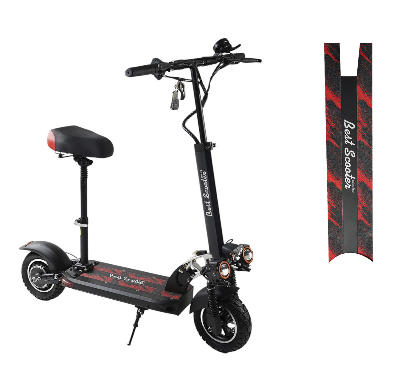 Електросамокат із сидінням 800 ват колеса 10 дюймів із дисковими гальмами Best Scooter Чорний з червоним - фото 1 - id-p2542729117