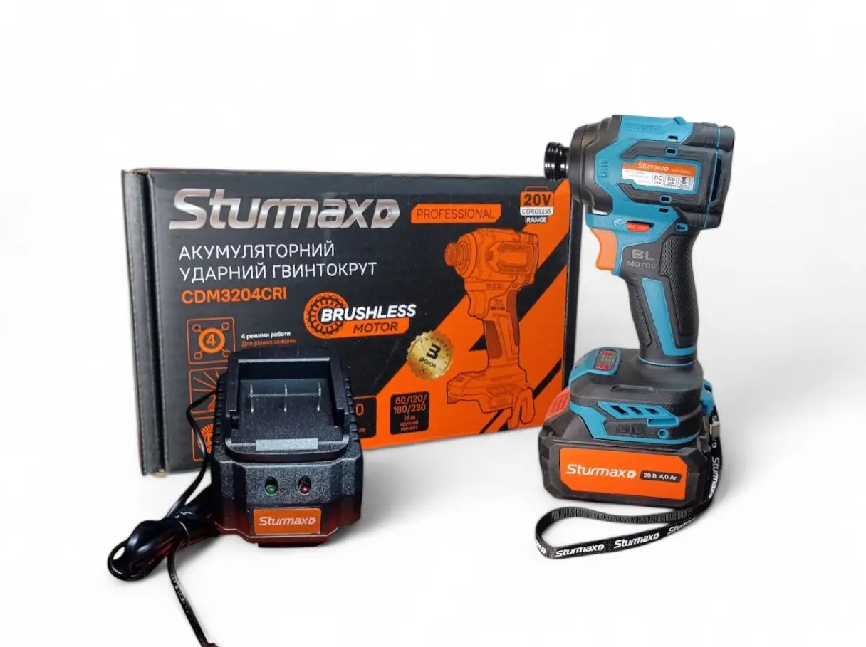 Акумуляторний ударний гвинтоверт імпакт 20В Sturmax CDM3204CRI+АКБ+Зарядне M1 Series