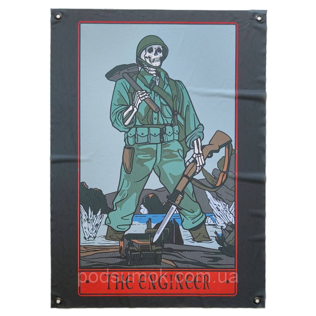 Банер прапор військовий THE ENGINEER 70х100 см настінний односторонній з люверсами, фото 1