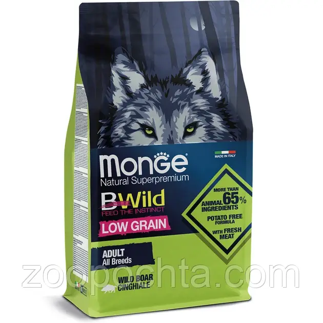 Сухий корм Monge Dog BWILD LOW GRAIN All breeds Adult для собак усіх порід, дикий кабан 15КГ, фото 1