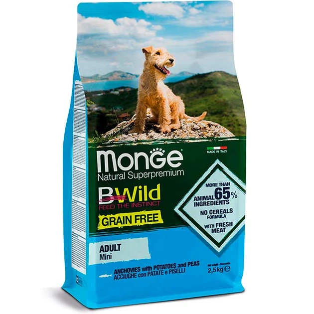 Monge Dog BWILD GR.FREE Mini Adult сухий корм для дорослих собак дрібних порід, анчоус 15КГ