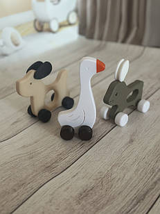 Набір із 3х тваринок (собачка, гусак, зайчик) іграшка, інтерактивний набір для розвитку малюків. Розвивалка для дітей.