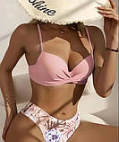 Купальник роздільний рожевий із рослинним принтом M 44 + туніка халат, фото 2