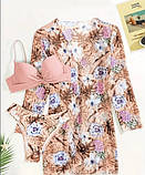 Купальник роздільний рожевий із рослинним принтом M 44 + туніка халат, фото 4